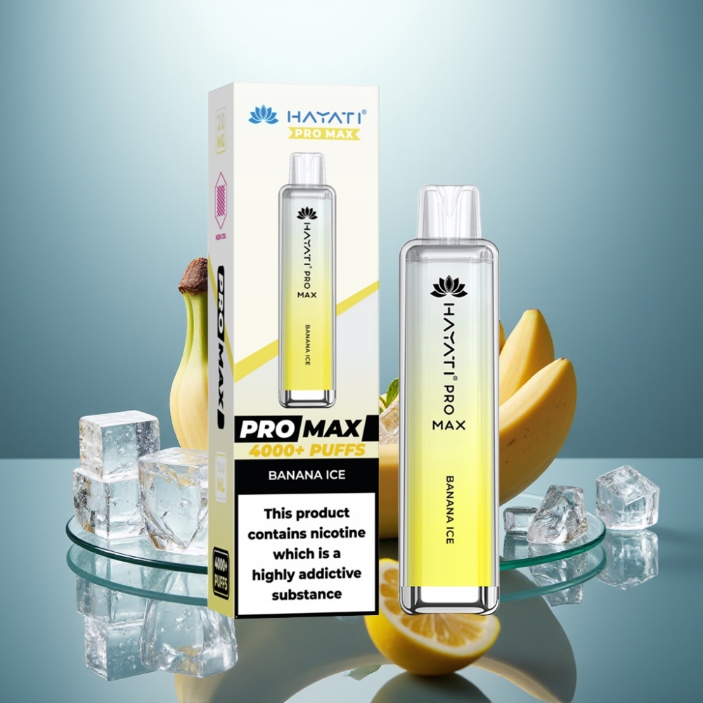 Hayati Pro Max 4000 Puffs Disposable Vape Banana Ice 1400mAh Dual Mesh Coil Rechargeable