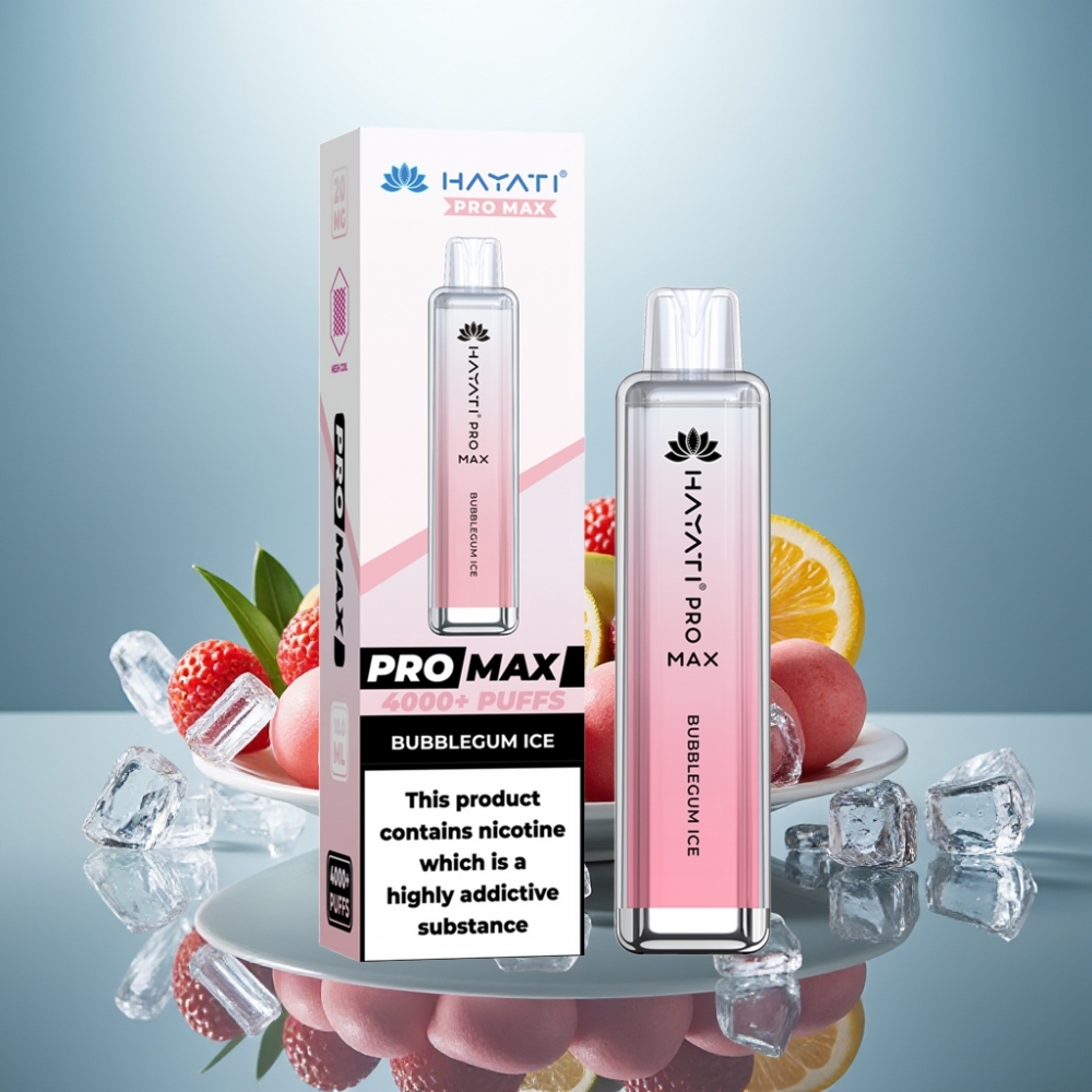 Hayati Pro Max 4000 Puffs Disposable Vape Bubblegum Ice 1400mAh 2-5% Nicotine Rechargeable