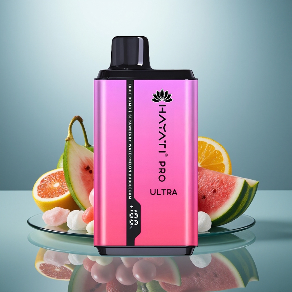 Hayati Pro Ultra 15000 Puffs 850mAh 2×12ml 2% Fruit Bomb Straw' Watermelon Bubblegum