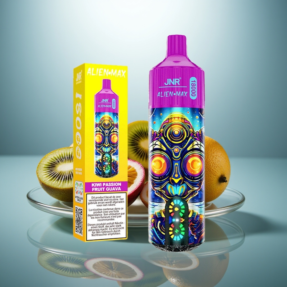 JNR Alien Max 18000 Puffs Kiwi Passion Fruit Guava LED Display Dual Mesh 28ml