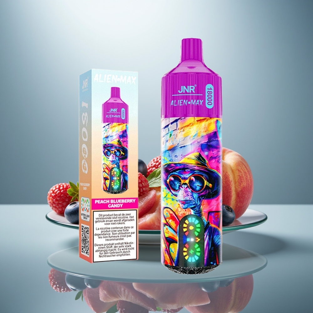 JNR Alien Max 18000 Puffs Peach Blueberry Candy 28ml LED Dual Mesh 850mAh