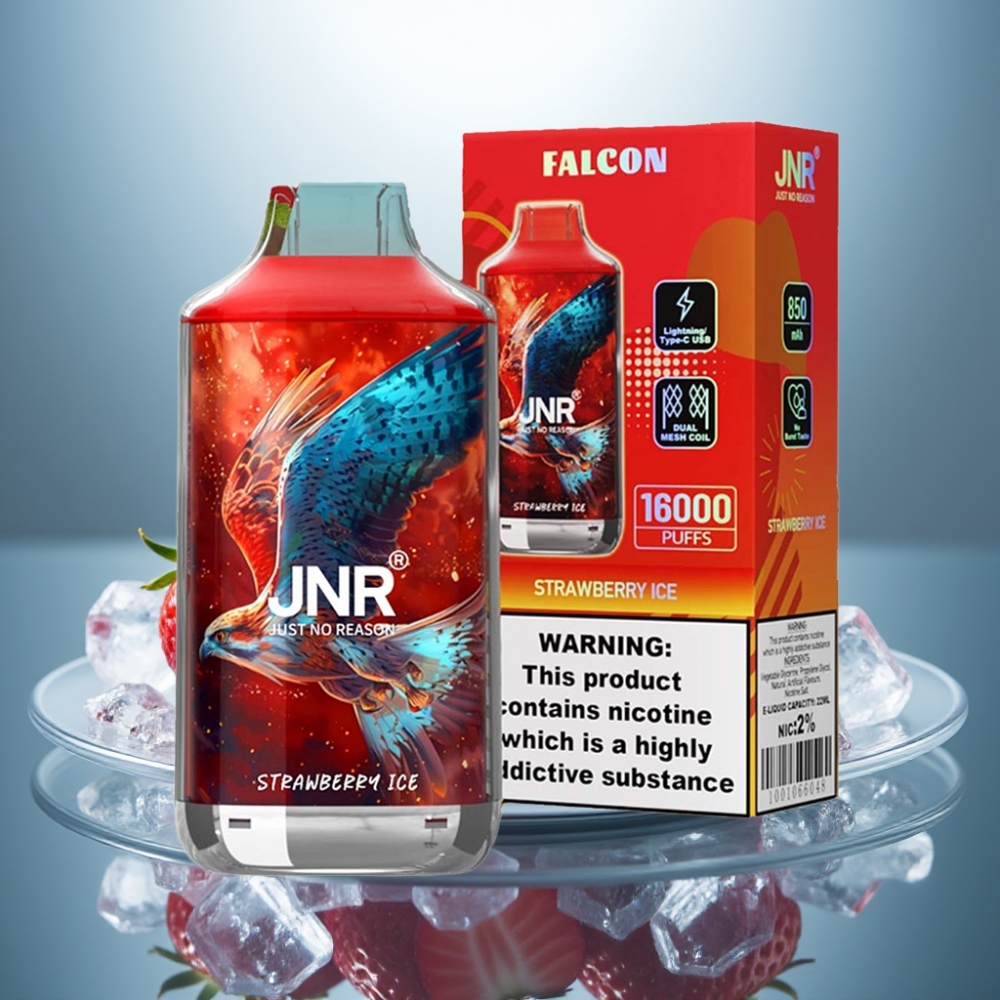 JNR Falcon 16000 Puffs Strawberry Ice 22ml Dual Mesh 850mAh Type C LED