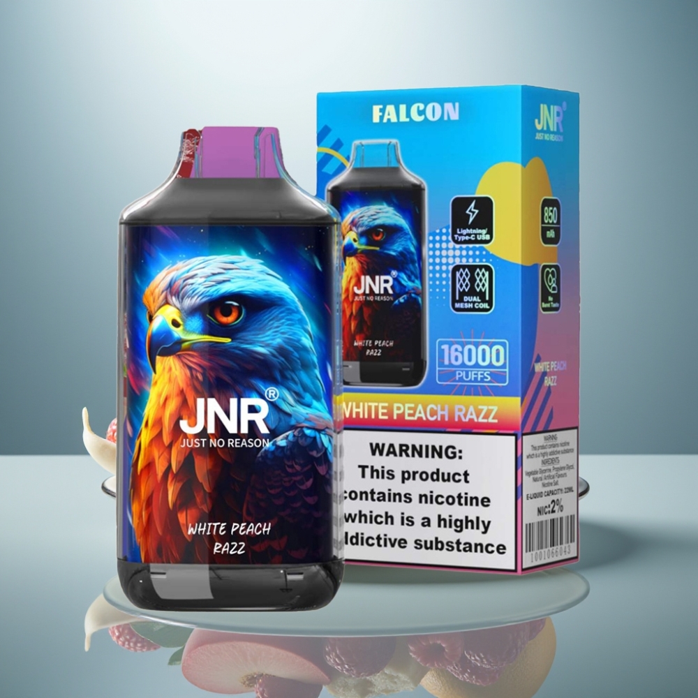 JNR Falcon 16000 Puffs White Peach Razz 850mAh 22ml Dual Mesh Coil