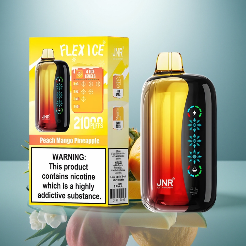 JNR Flex Ice 21000 Puffs Disposable Vape Peach Mango Pineapple 26ml 1.2 Ohm Dual Mesh