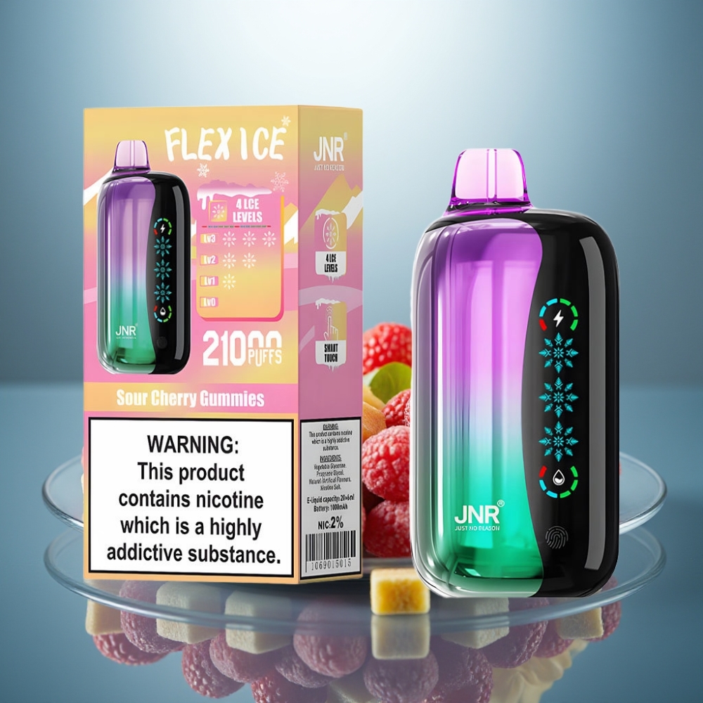 JNR Flex Ice 21000 Puffs Sour Cherry Gummies 26ml 1.2 Ohm Dual Mesh
