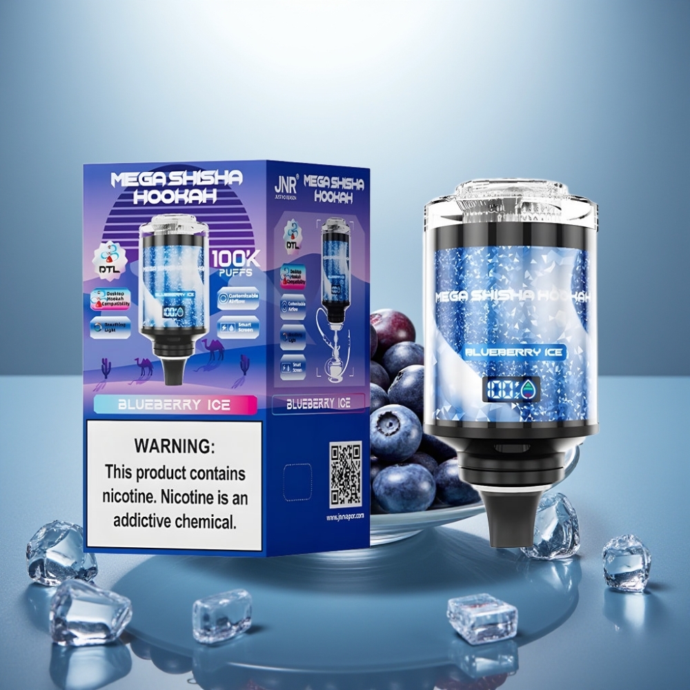 JNR Mega Shisha Hookah 100K Blueberry Ice 60mL 2200mAh Adjustable Airflow