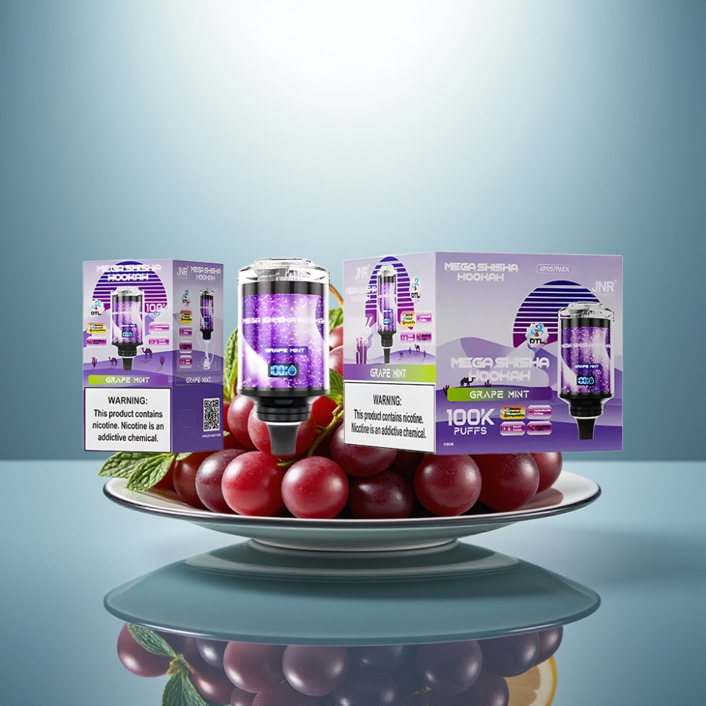 JNR Mega Shisha Hookah 100K Grape Mint 60mL 2200mAh Type-C Adjustable Airflow