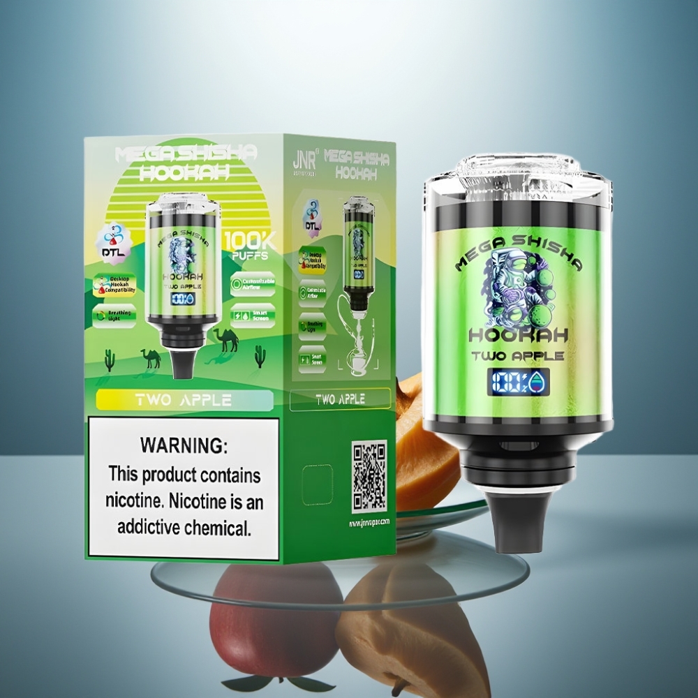 JNR Mega Shisha Hookah 100K Two Apple 60mL 2200mAh Type-C Adjustable Airflow