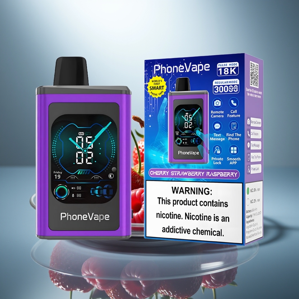 JNR PhoneVape 30000 puffs Disposable Vape Cherry Strawberry Raspberry 850mAh Turbo Mode App Controlled