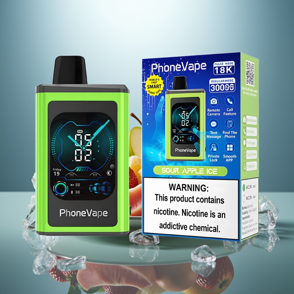 JNR PhoneVape 30000 puffs Disposable Vape Sour Apple Ice 850mAh Turbo Mode App Controlled