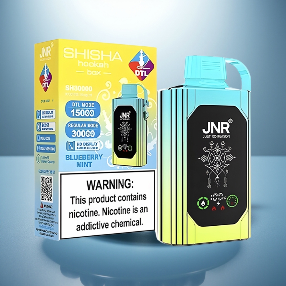 JNR Shisha Hookah Box 20500 Puffs Blueberry Mint 25ml Dual Mesh Coil Type-C