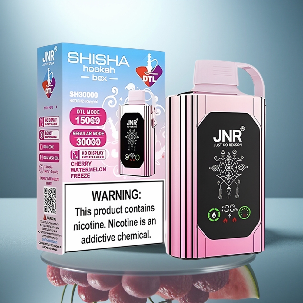 JNR Shisha Hookah Box 20500 Puffs Cherry Watermelon Freeze 25ml Dual Mesh
