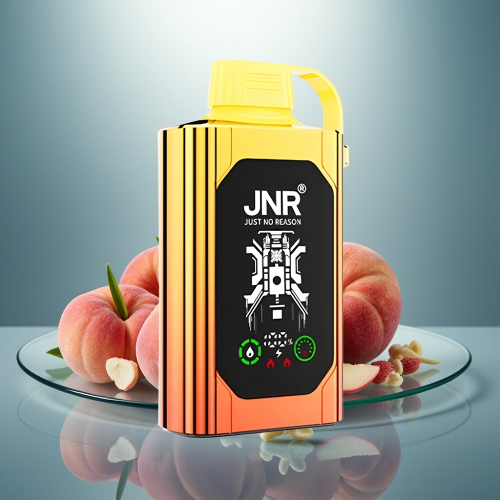 JNR Shisha Hookah Box 20500 Puffs Juicy Peaches HD Display 25ml Dual Mesh Coil