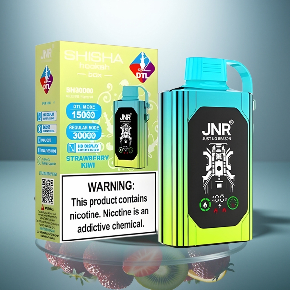 JNR Shisha Hookah Box 20500 Puffs Strawberry Kiwi 25ml Dual Mesh