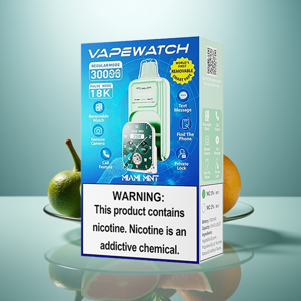 JNR VapeWatch 30000 Puffs Miami Mint 19mL 5% Dual Mesh Coil Type-C