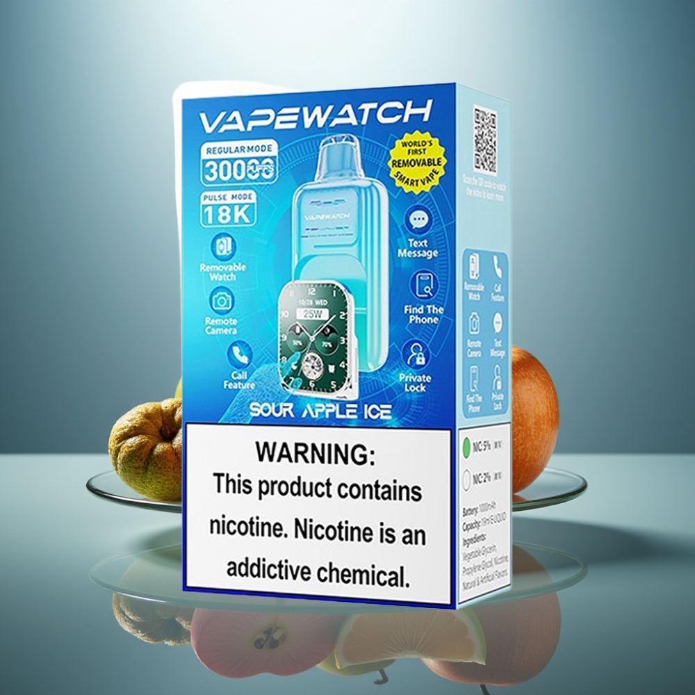 JNR VapeWatch 30000 Puffs Sour Apple Ice 1000mAh Type-C