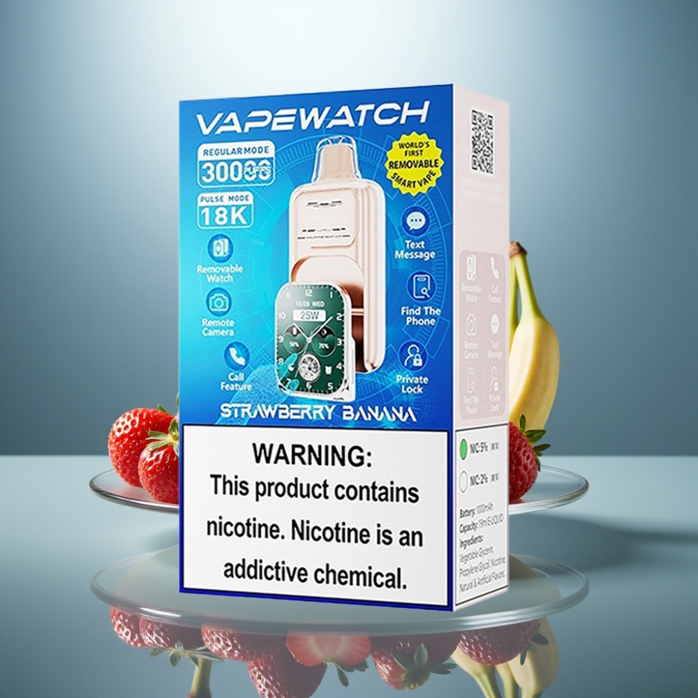 JNR VapeWatch 30000 Puffs Strawberry Banana 19mL 5% Dual Mesh Coil