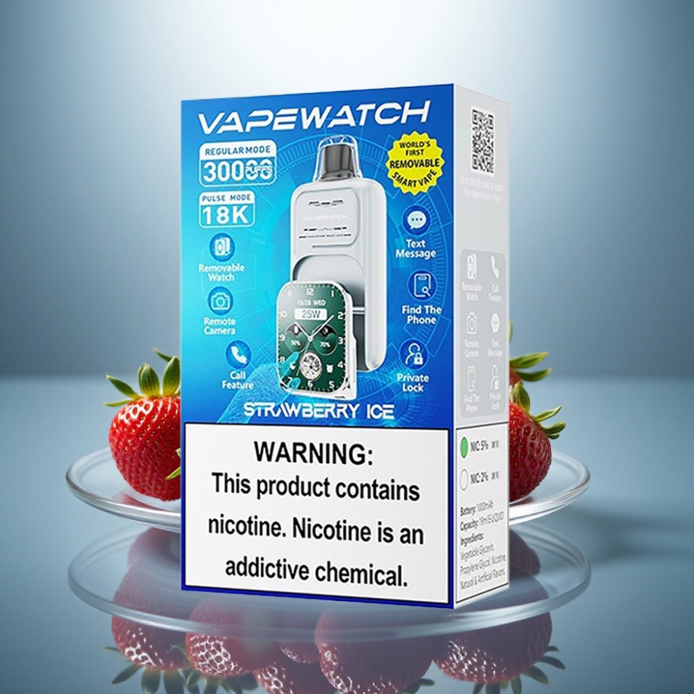 JNR VapeWatch 30000 Puffs Strawberry Ice 1000mAh Type-C Dual Mesh Coil